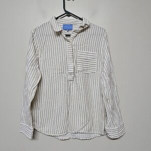 Alice Walk The Striped Organic Cotton Cloud Top Double Gauze Tan White Sz L